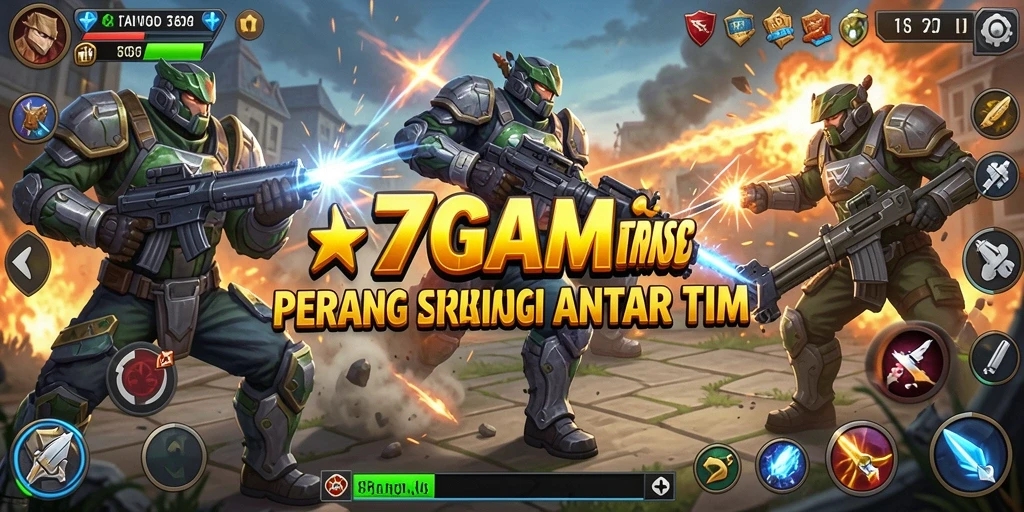 Tangkapan layar 7GAME menampilkan aksi seru dalam pertempuran TPS.