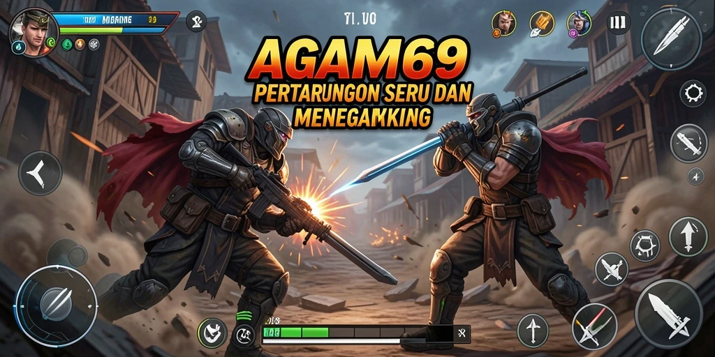 Screenshot utama AGAM69 menampilkan aksi pertarungan yang seru dan mendebarkan.