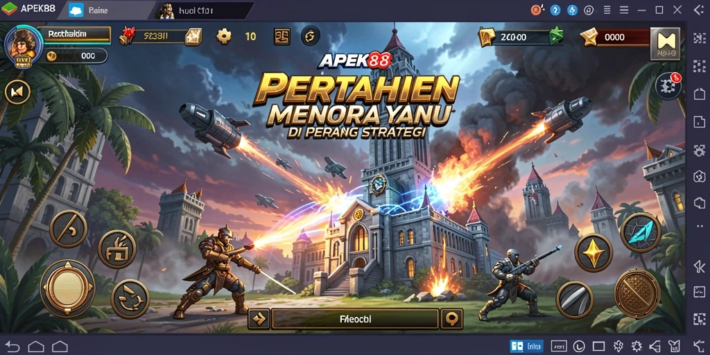 Screenshot APEK88 menunjukkan pertempuran seru dalam strategi Tower Defense.