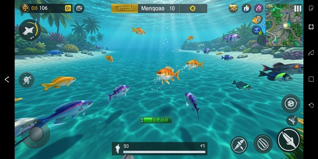 Tampilan permainan D06 yang menampilkan aksi menembak ikan.