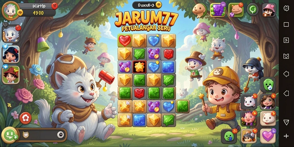 Screenshot utama JARUM77 menampilkan gameplay seru Match-3.