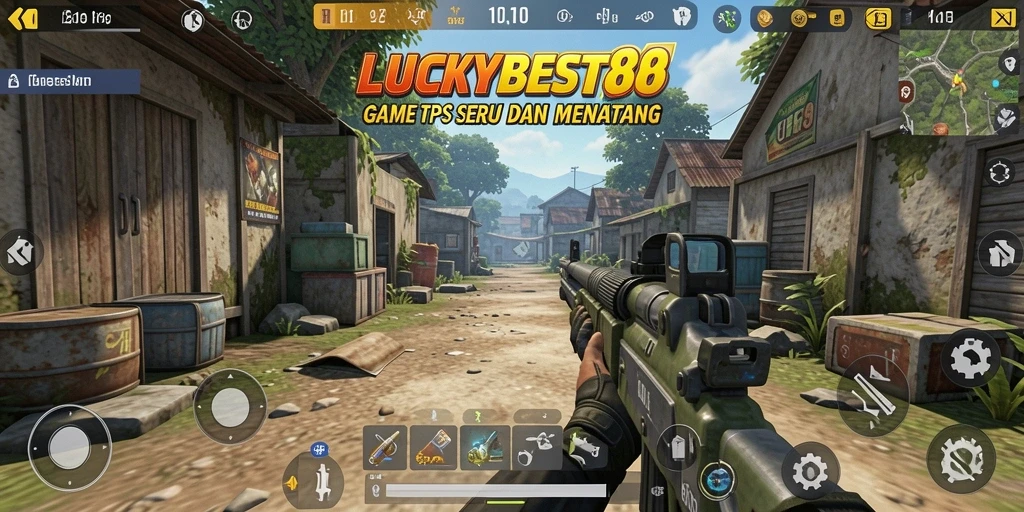 Screenshot gameplay LUCKYBEST88 yang menampilkan aksi seru dalam pertempuran TPS.