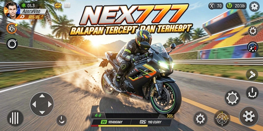 Screenshot gameplay NEX777 menampilkan aksi balapan motor yang mendebarkan.