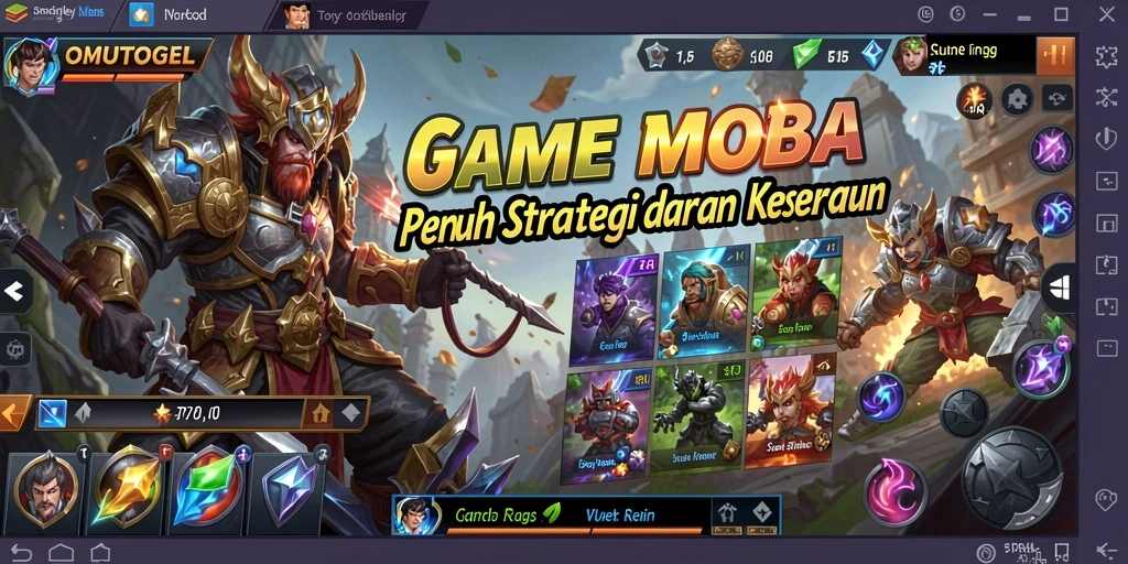 Tampilan gameplay seru dalam pertarungan tim MOBA.