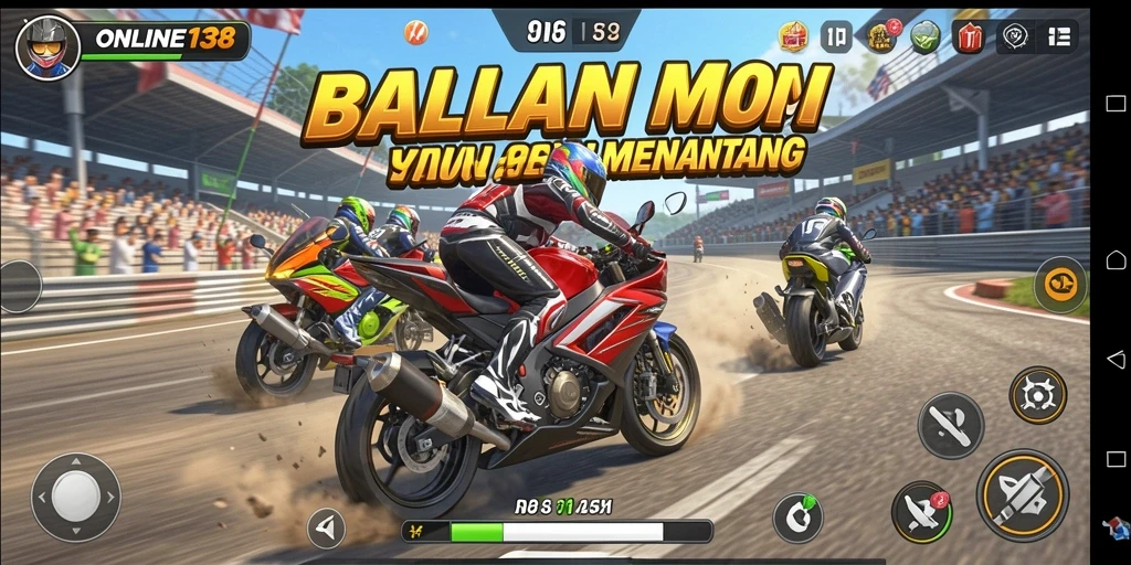Gameplay menegangkan dalam balapan motor yang seru.