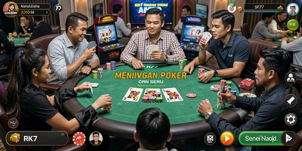 Tampilan gameplay Poker yang seru dan mendebarkan di RK77.