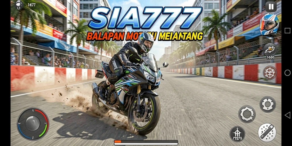 Tangkapan layar gameplay SIA777 menampilkan balapan motor yang cepat dan realistis.