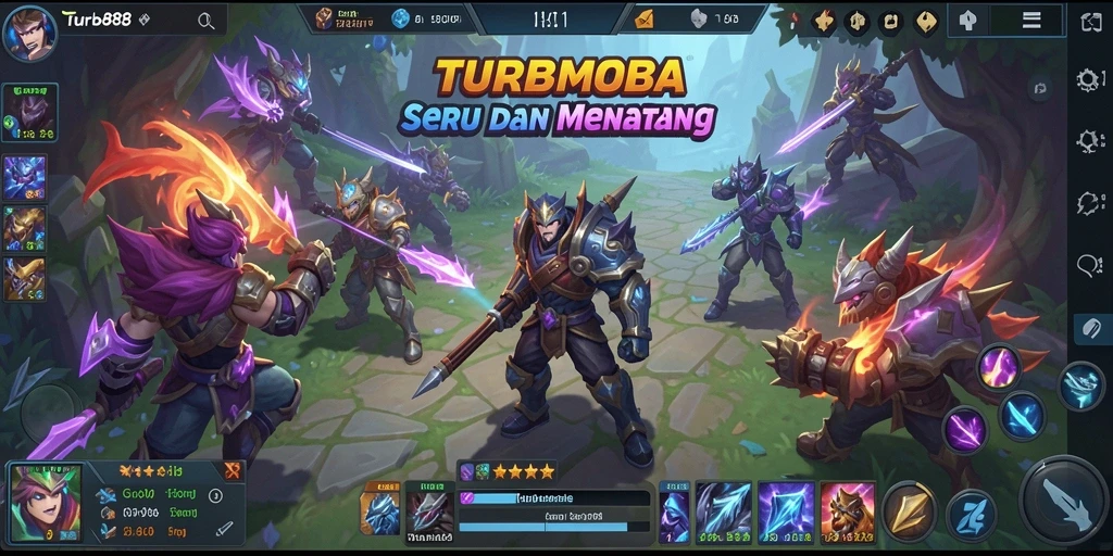 Screenshot gameplay TURBO88 menampilkan aksi MOBA yang memukau.