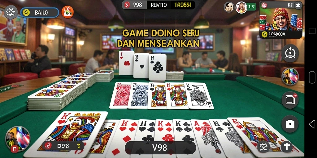 Screenshot gameplay V98 menampilkan aksi seru permainan domino.